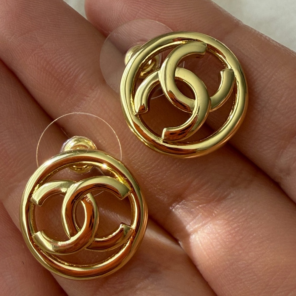 Authentic Chanel Gold Interlocking Circle Logo Earrings - Designer Style